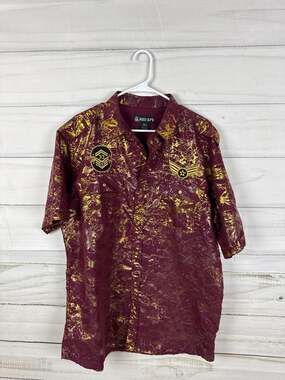 Red Ape 3XL Burgundy Maroon and Gold Metallic Splatter Short Sleeve Military 
25